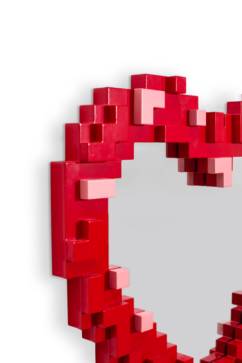 Дизайнерское зеркало Pixel Mirror красное 2